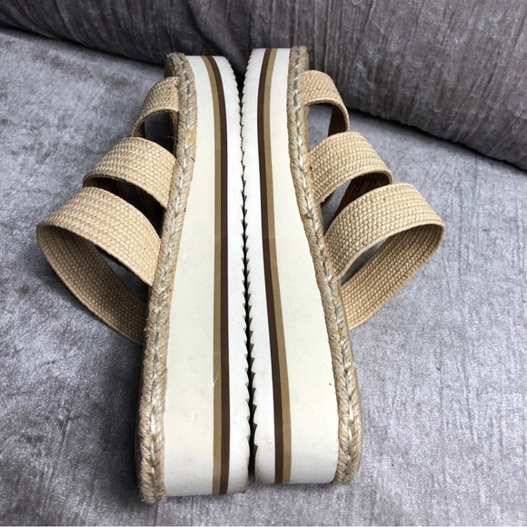 UNIVERSAL THREAD Beige 3 Textile Strap Platform Wedge Sandals 9.5 Espadrille - Picture 4 of 15
